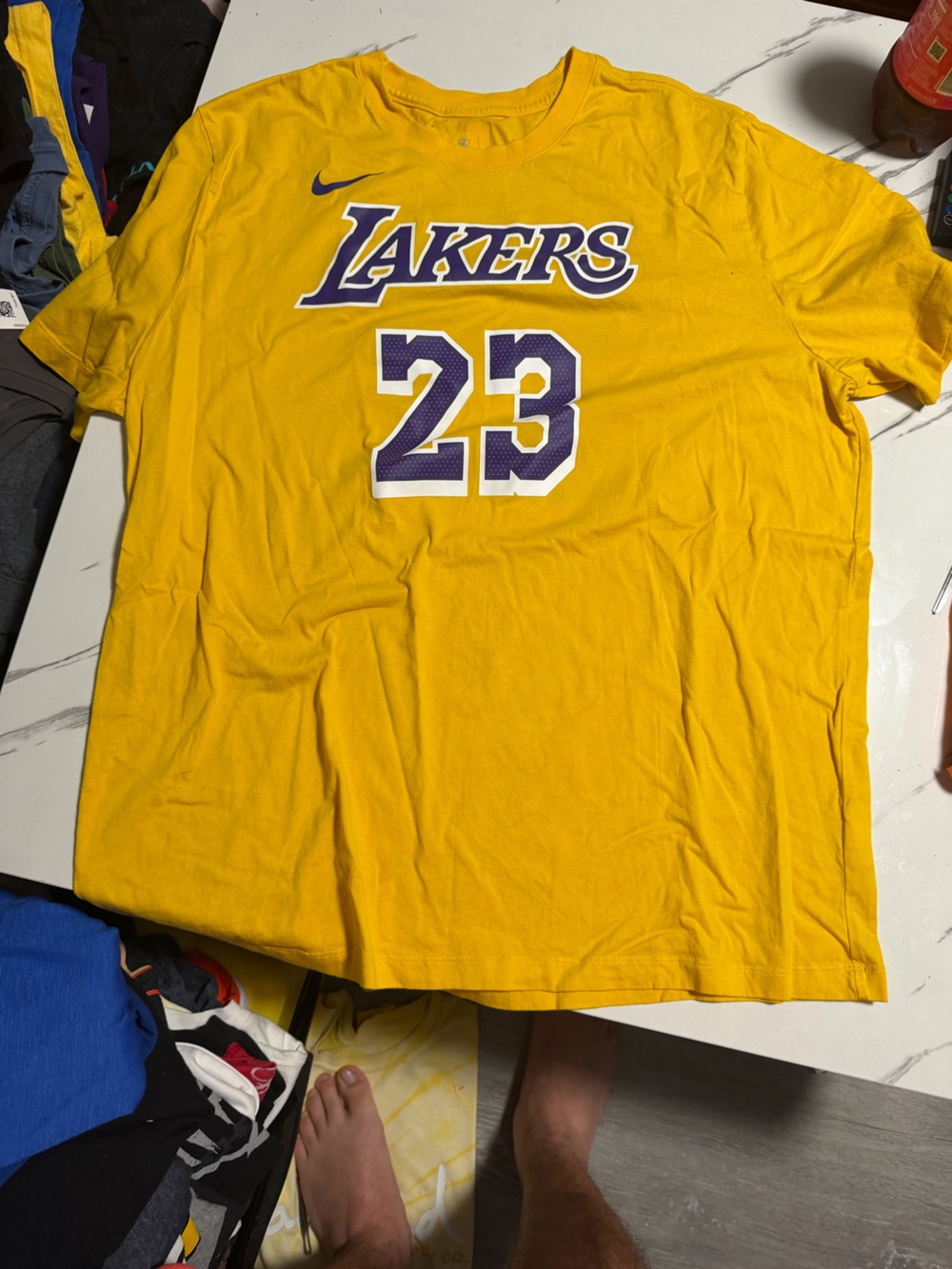 Nike Lakers Yellow Purple LeBron James #23 Short Sleeve Tee